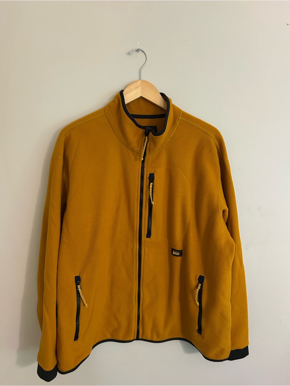 REI Mustard Yellow Fleece Jacket with Black Trim